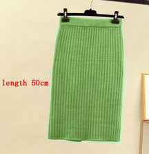 High Waist Women Knitted Skirt Spring Autumn Fashion Rib Skirt Elegant Midi Skirt