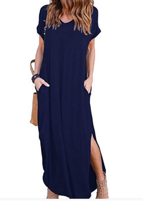 Plus Size 5XL Abito da donna sexy Estate 2022 Maxi abiti casual a maniche corte solidi