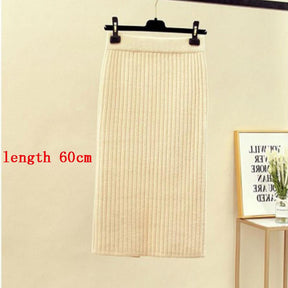 High Waist Women Knitted Skirt Spring Autumn Fashion Rib Skirt Elegant Midi Skirt