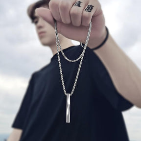 Black Rectangle Pendant Necklace Men Stainless Steel Chain Men Necklace Jewelry