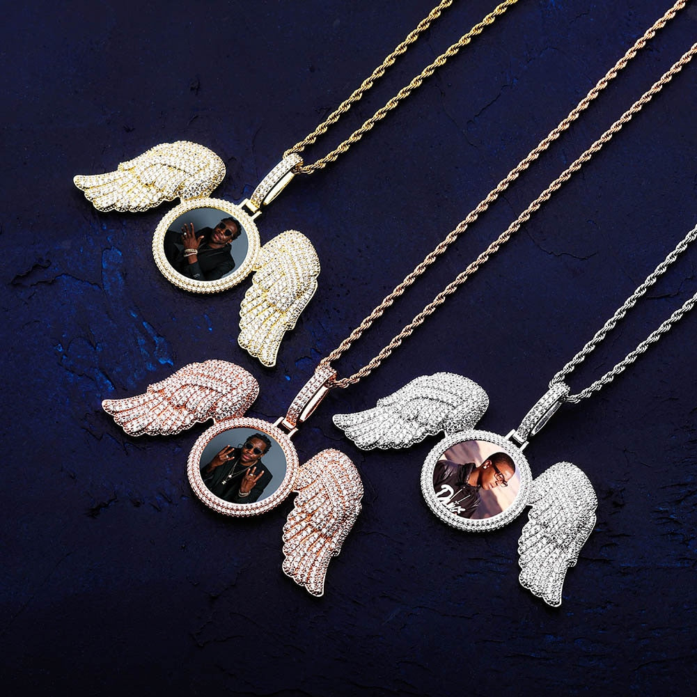 Angel Wings Photo Silver Memory Necklace