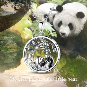 panda mother and cub pendant necklace bamboo long chain ladies jewelry