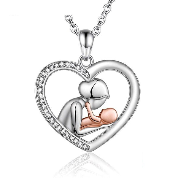 Mom Embrace Child Heart Zircon Pendant Necklaces 925 Sterling Silver Rose Gold Newborn Baby Chains For Women Fine Jewelry Gift