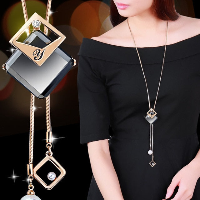 Collier Femme Long Gray Crystal Necklaces & Pendants for Women Round Statement Necklace