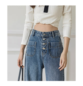 Women's Loose Straight Denim Trousers Female High Waist Wide Leg Pants high street