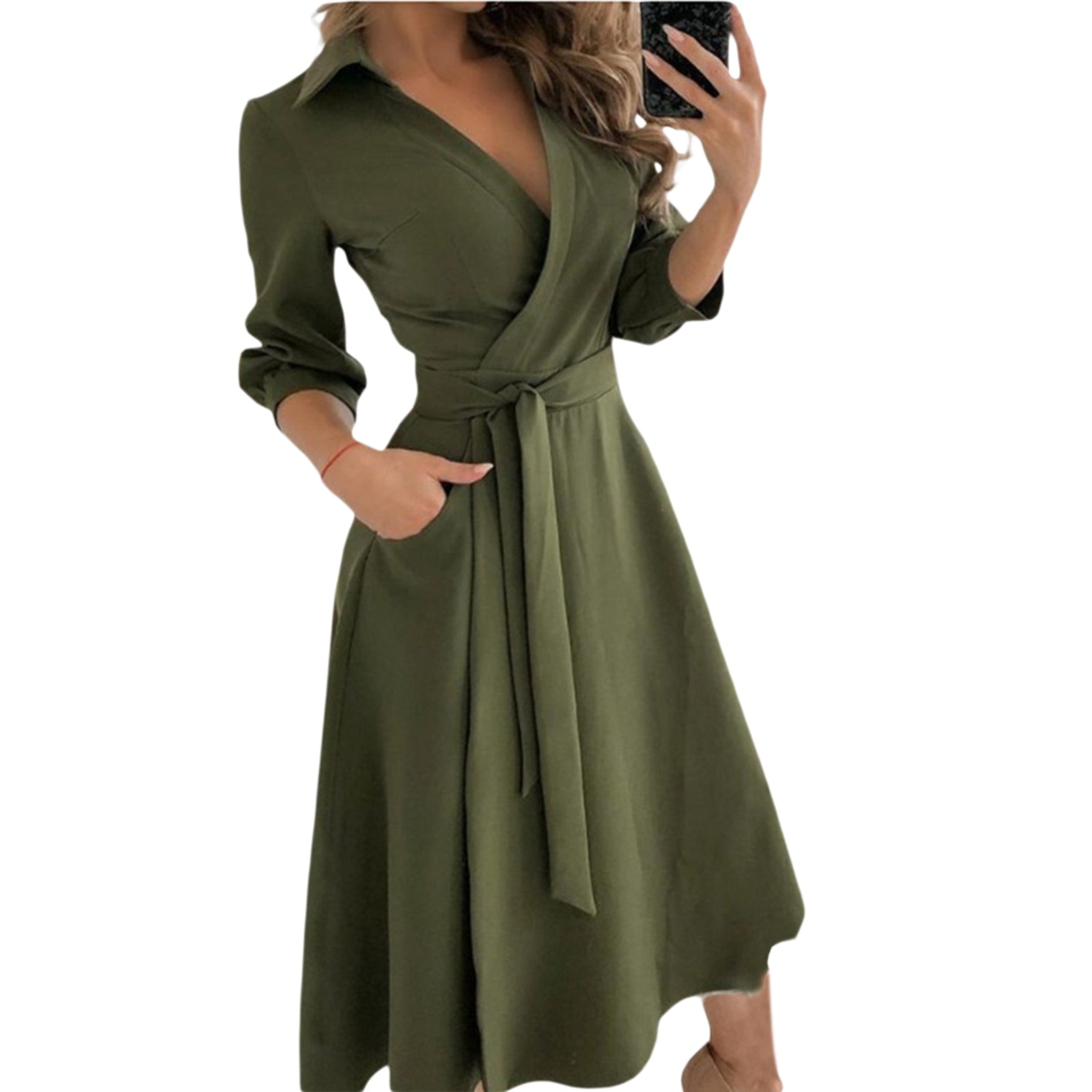 Spring Summer Lady Cover Up Women's Shirt Dress Wave Print Long Sleeve V-Neck Casual Dress Plus Size