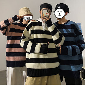 Autumn Winter Knitted Striped Sweater Casual Oversized Pullovers Sweaters