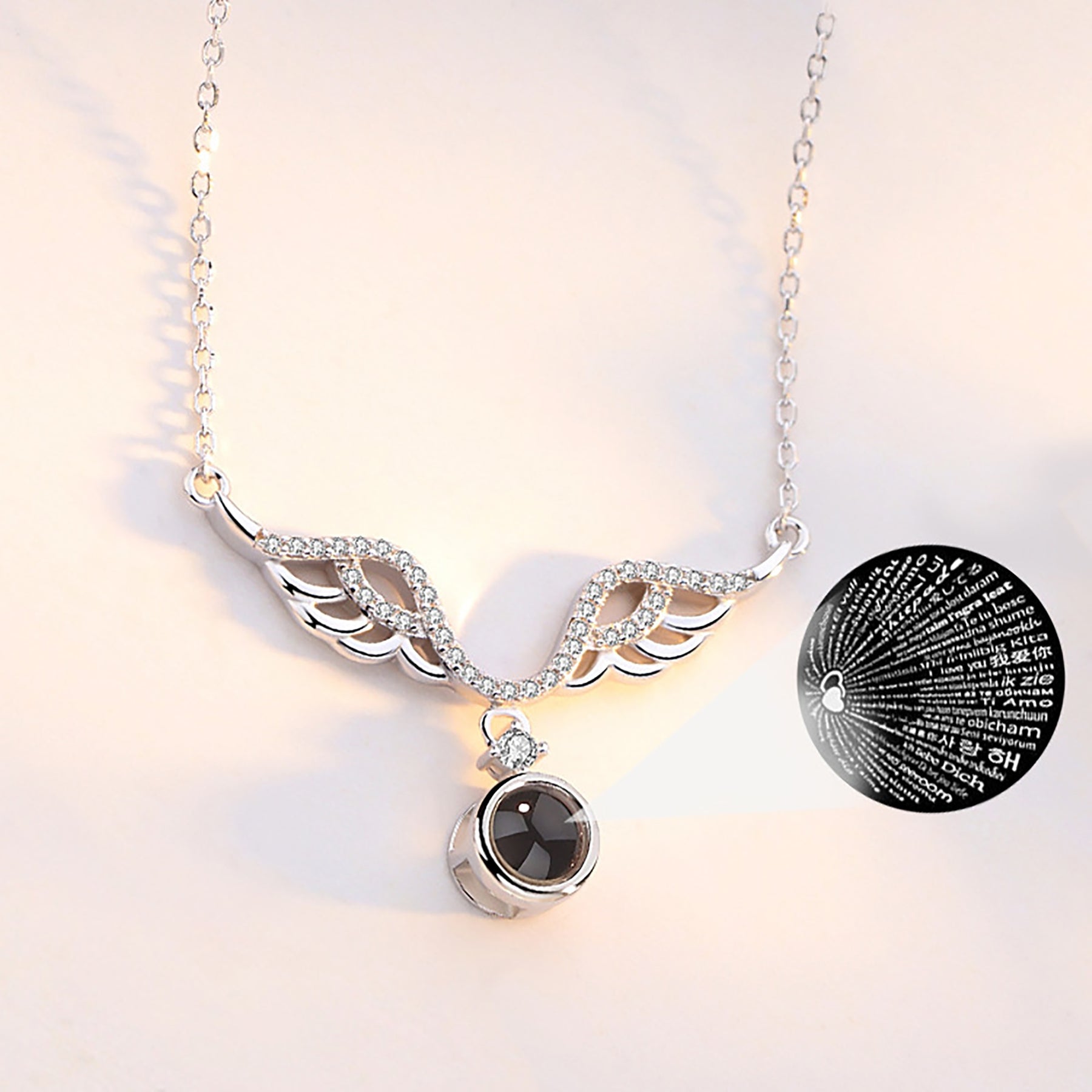 Customized 925 Silver 100 languages Projection Necklace Couple Memory Gifts