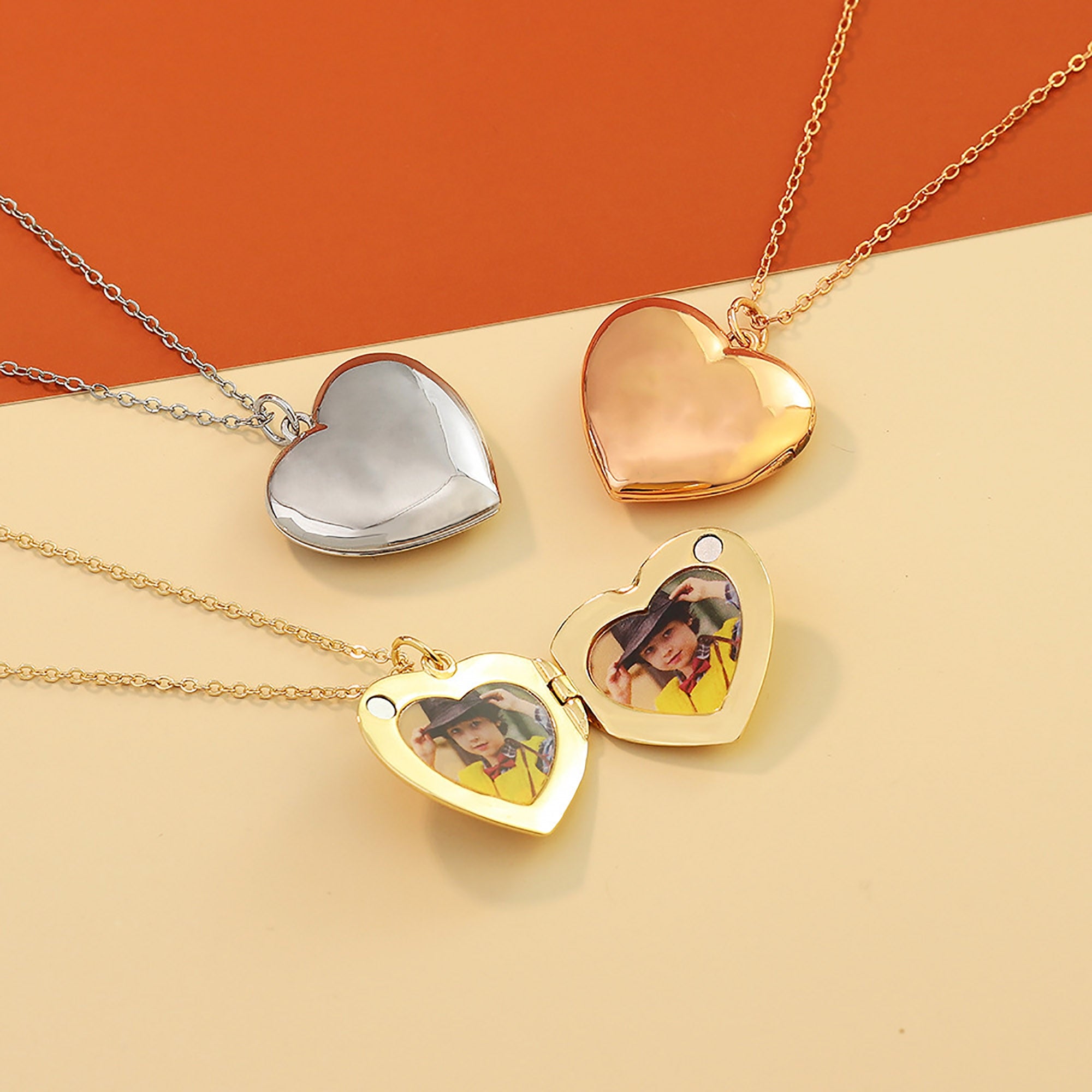 Personalized Picture Open Heart Locket Shape Necklace Custom Photo Tex