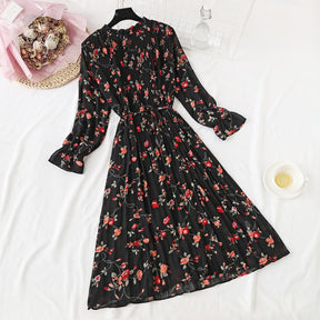 Polka Dot Women Dress Flare Sleeve Office Chiffon Dot Print Dresses A-line Vintage Vestidos