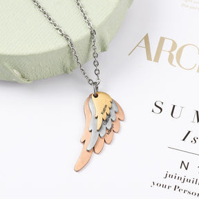 Wings Necklace with 3 Names Mixed Steel & Rose Gold & Gold Color Custom Family Necklace