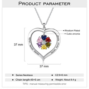 Personalized Heart Name Necklace with 1-8 Engraving Birthstone Pendant