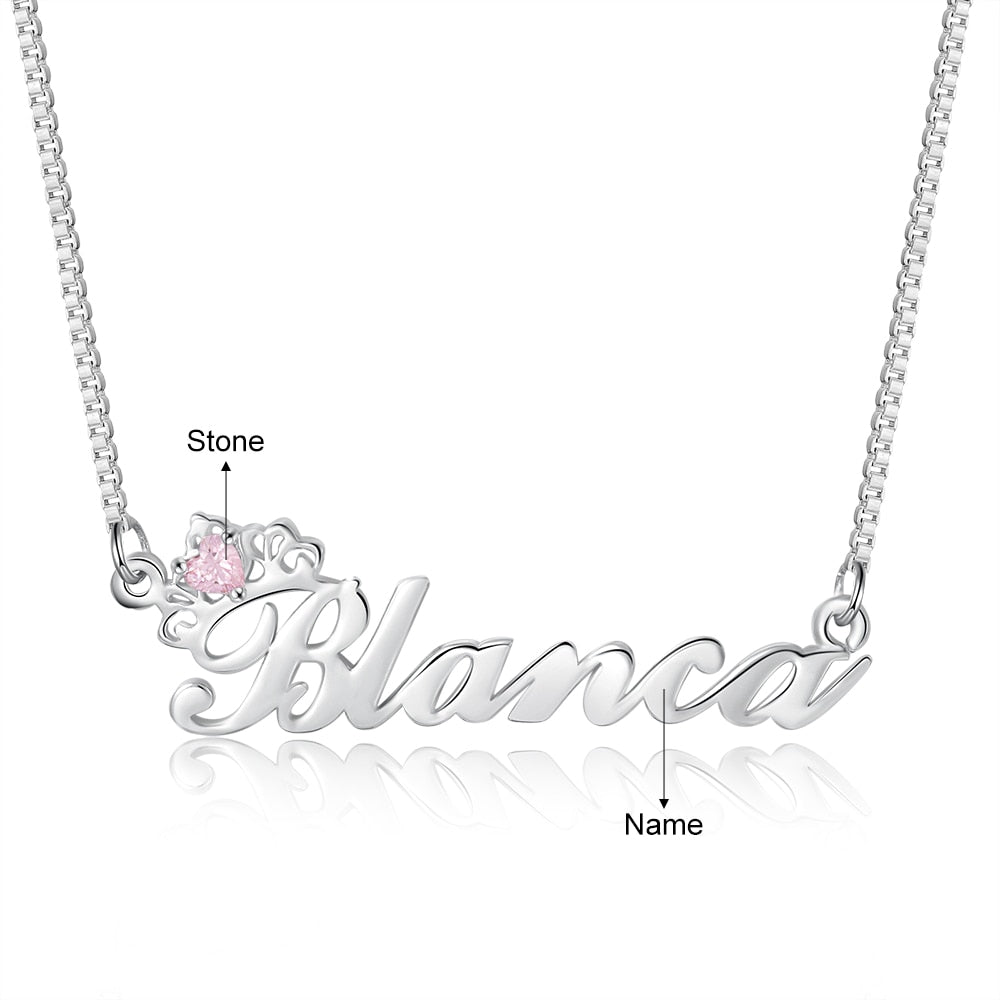 Crown Nameplate with Birthstone Custom Name Letter Necklace