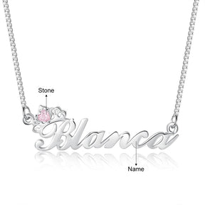 Crown Nameplate with Birthstone Custom Name Letter Necklace