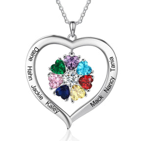 Personalized Heart Name Necklace with 1-8 Engraving Birthstone Pendant