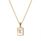 18K Golden Chain Necklaces Male Square Natural Shell Initial Letters Pendant Stainless Steel Jewelry