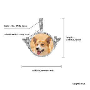 Ciondolo fotografico personalizzato personalizzato rotondo con angelo per gioielli da donna uomo