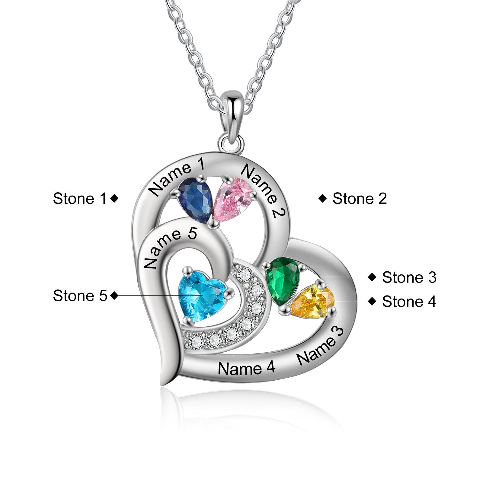 Personalisierte 1-6 Name Gravur Herz Anhänger DIY Birthstone Halskette