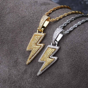 Iced Out Bling Lightning Pendants With Tennis Chain Copper Material Men's Hip Hop Jewelry Gift