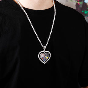 Heart Shaped Custom Photo Spin Double Sided Medallion Pendant Necklace Hip Hop Jewelry