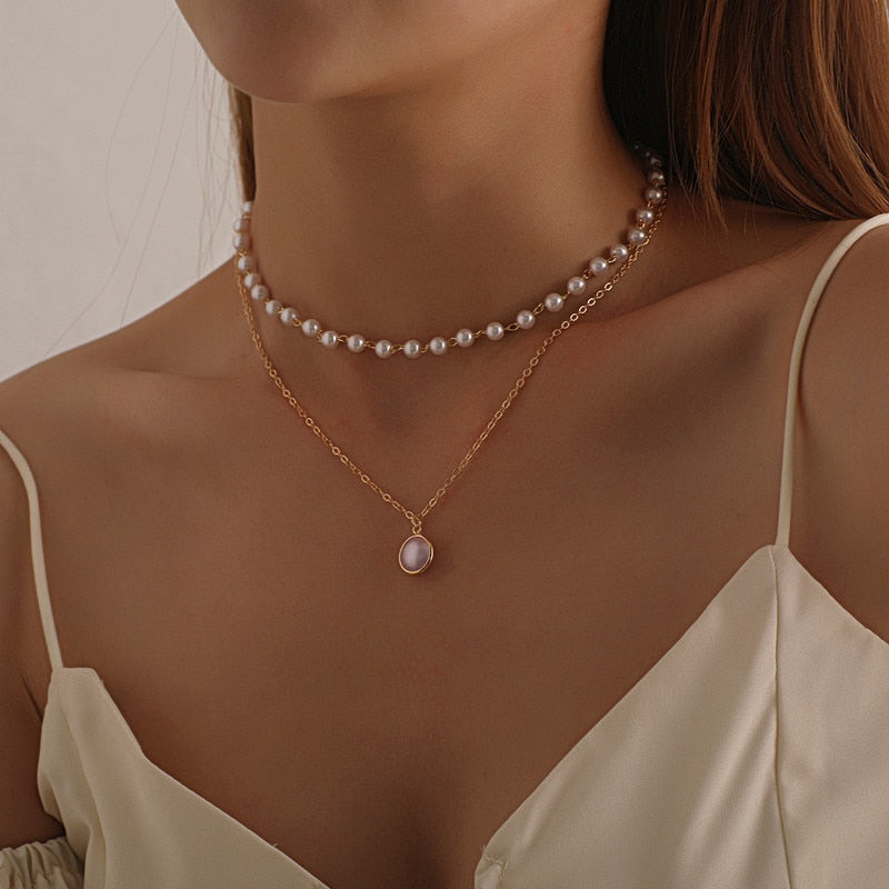 Perlen Damen Halskette Kpop Pearl Choker Halskette Goldfarbe Schmuck am Hals Anhänger