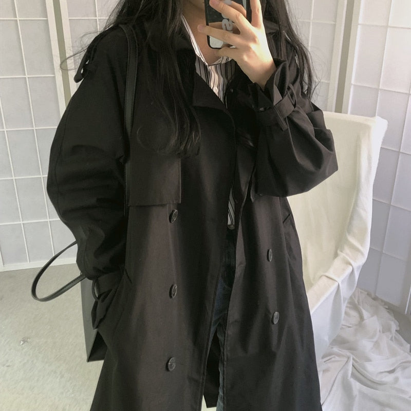 Loose Overcoat Autumn Winter Fashion Double-breasted Windbreaker Femme