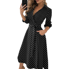 Spring Summer Lady Cover Up Women's Shirt Dress Wave Print Long Sleeve V-Neck Casual Dress Plus Size