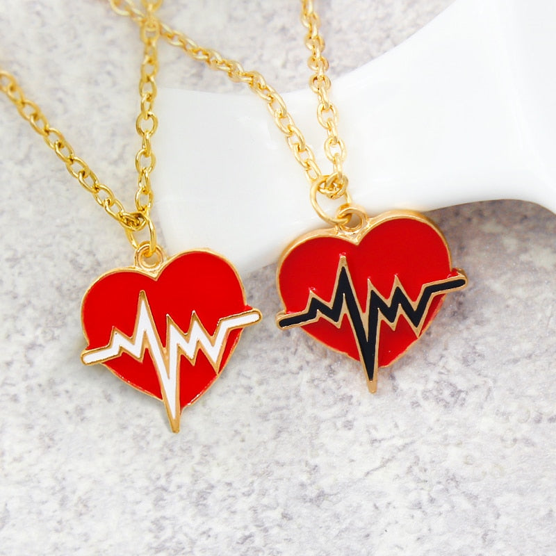 Red Heart Necklace Black/White Color Heartbeat Wave Heart Pendant Necklace