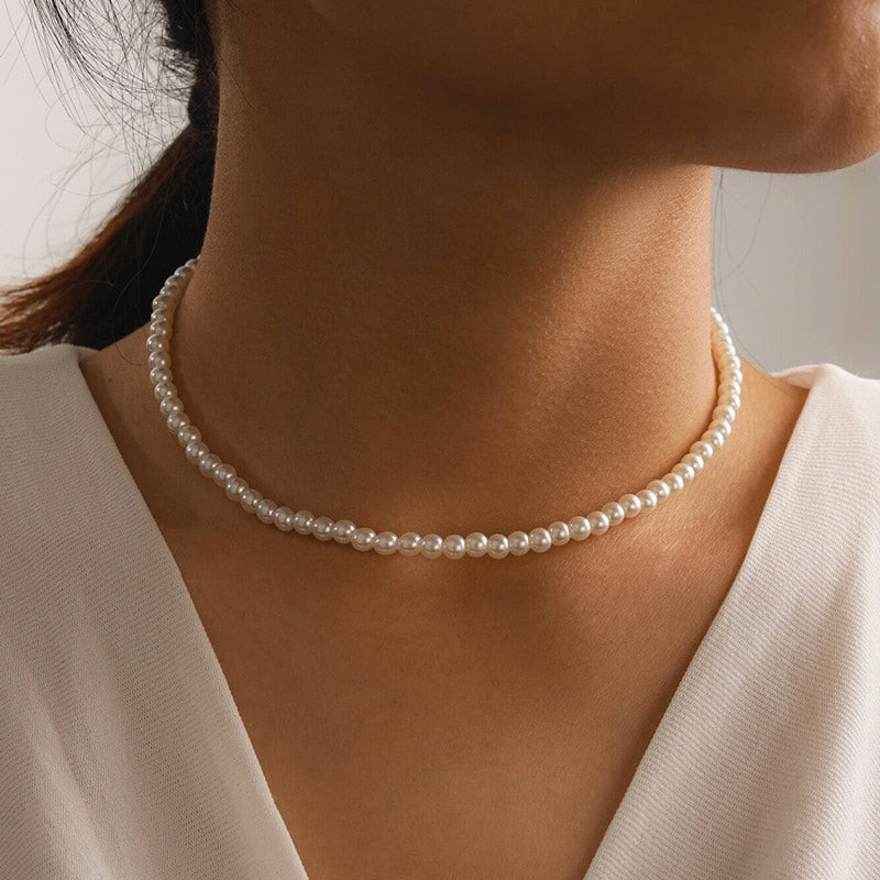 Beads Women's Neck Chain Kpop Pearl Choker Necklace Gold Color Jewelry On The Neck Pendant