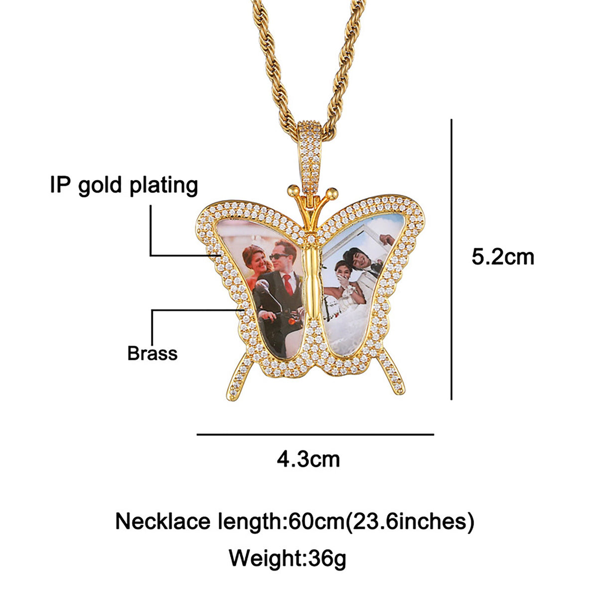 Personalised Butterfly Locket Necklace For Opening Print Two Photo Pendant