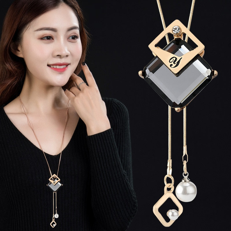 Lange Halsketten und Anhänger für Damen Collier Femme Geometric Fashion Crystal Jewelry