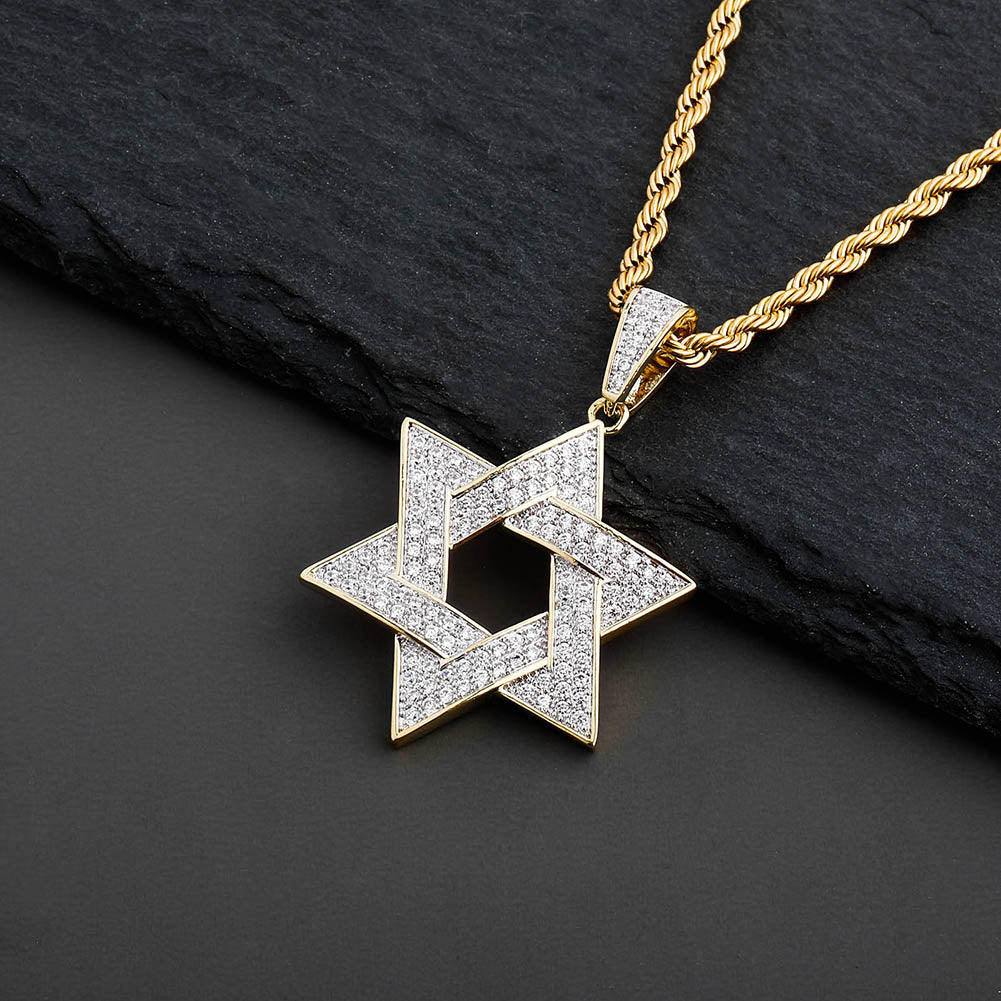 Hip Hop Zirconia Stone Star Of David Pendant Necklaces