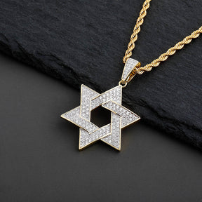 Hip Hop Zirconia Stone Star Of David Pendant Necklaces