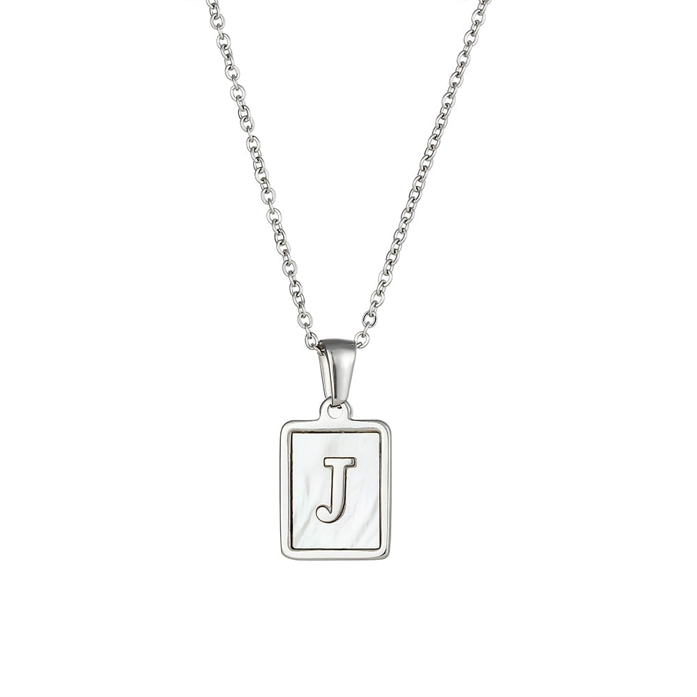 18K Golden Chain Necklaces Male Square Natural Shell Initial Letters Pendant Stainless Steel Jewelry