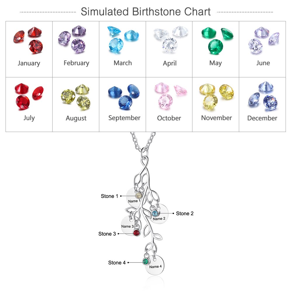 Women Customized Birthstone Family Tree Name Necklace