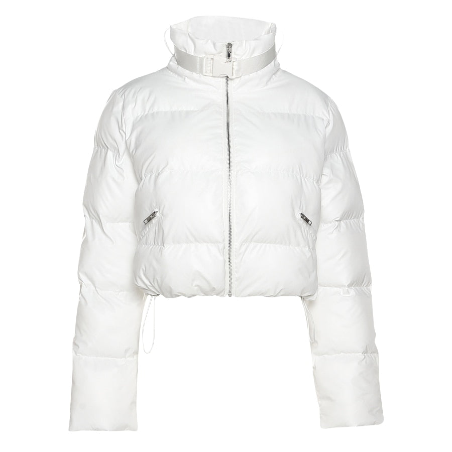 Faux PU Leather Y2K Bubble Puffer Winter Warm Jacket Women Long Sleeve Coats