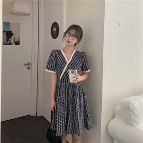 Women Summer V Neck Jacquard Floral Long Dress High Waist Short Sleeve Exquisite Midi Dresses