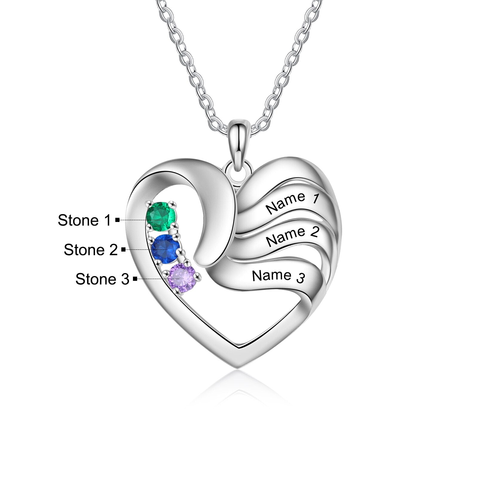 2-5 Names Customized Birthstone Fashion Memorial Heart Necklace