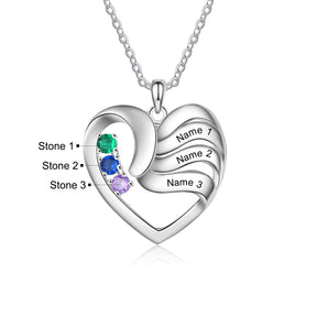 2-5 Names Customized Birthstone Fashion Memorial Heart Necklace