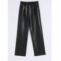 Loose PU Leather Pants Ladies High Waist Straight Faux Leather Trousers