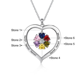 Personalized Heart Name Necklace with 1-8 Engraving Birthstone Pendant