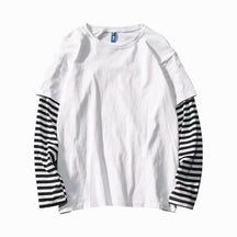 Fake Two Striped Color Matching Stitching Long Sleeve Women  T-shirt Hip Hop Style Bottoming Shirt