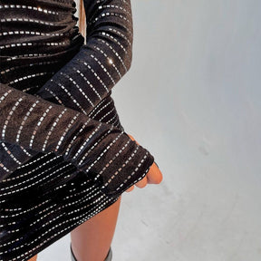 Sequins Long Sleeve Turtleneck Bodycon Slim Sexy Mini Dress Party Club Y2K