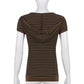 Goth Print Tops Stripe Cute T-Shirts Dark Academia Techwear Button Up V Neck Half Sleeve Sweat Shirts