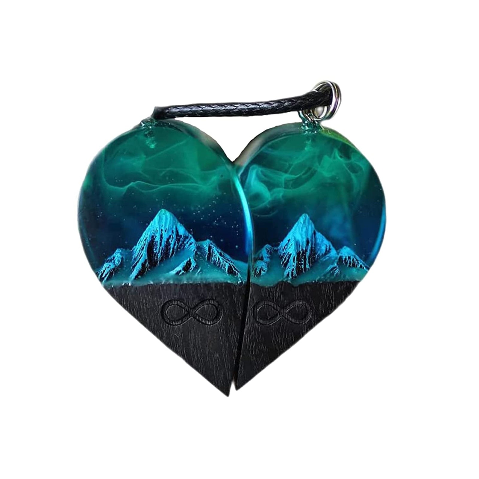 Epoxy Resin Necklace Wooden Pendant Mountains Heart Pendants Paired