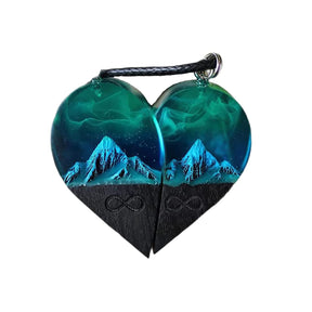 Epoxy Resin Necklace Wooden Pendant Mountains Heart Pendants Paired