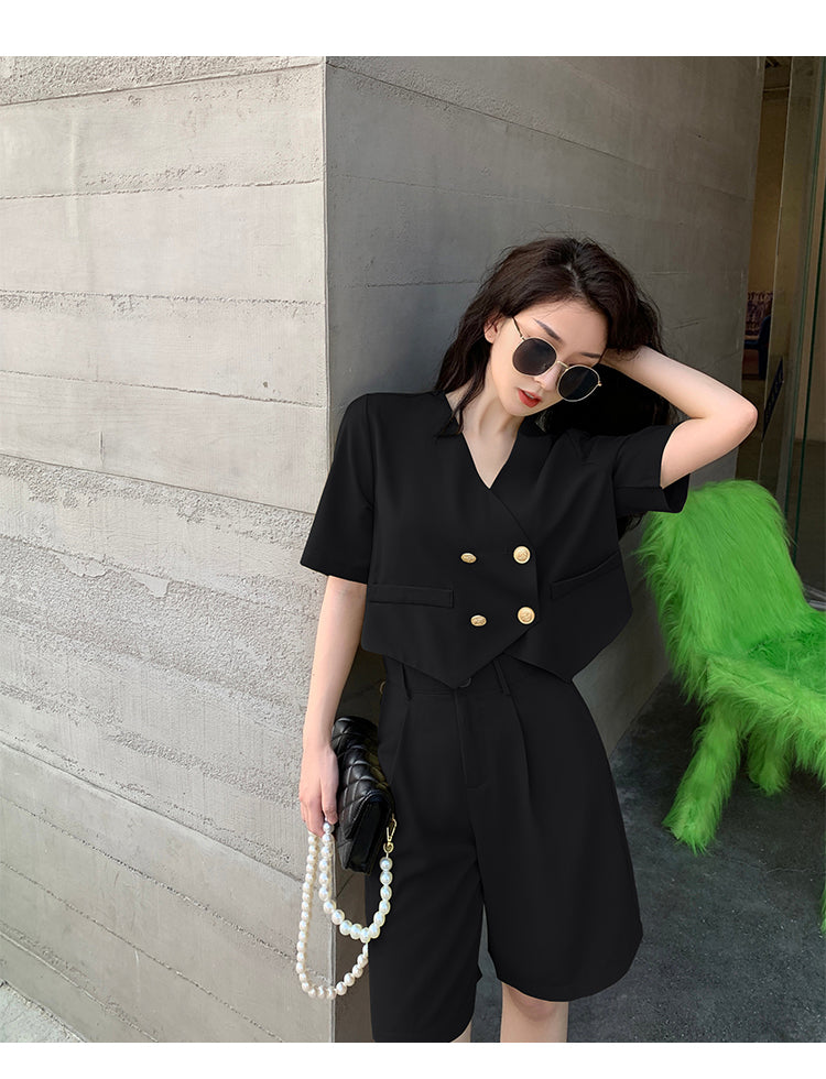 Fashion Office Short Sets Women Korean Loose Two Piece Suits Summer Thin