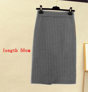 High Waist Women Knitted Skirt Spring Autumn Fashion Rib Skirt Elegant Midi Skirt