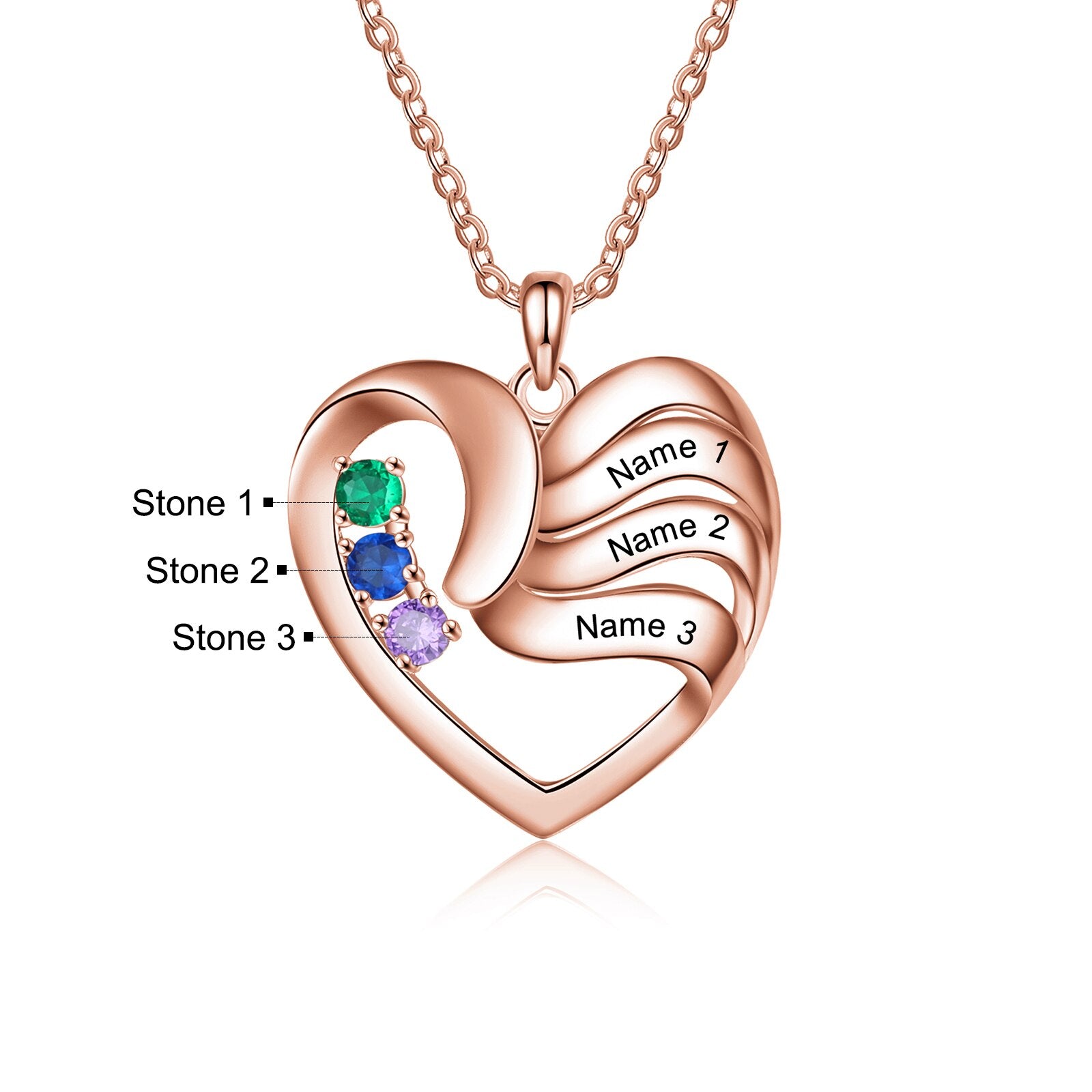 2-5 Namen Customized Birthstone Fashion Memorial Heart Halskette