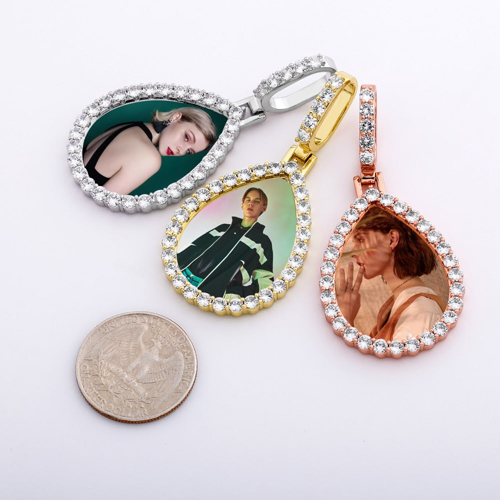 Custom Photo Pendant  Drop-shaped Medal Pendant Necklace  Hip Hop Jewelry